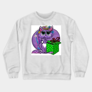 Purple Princess Kitty with Eye Catching Gift Crewneck Sweatshirt